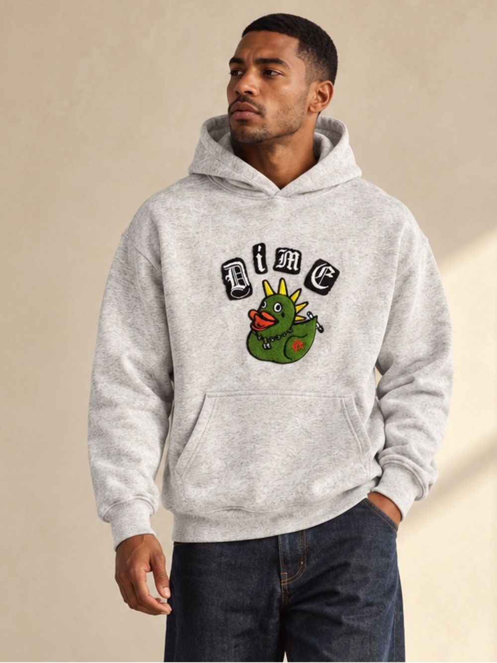 Dime Rebel Hoodie Ash Grey Green Punk Duck Chenille patch Streetwear Sz S